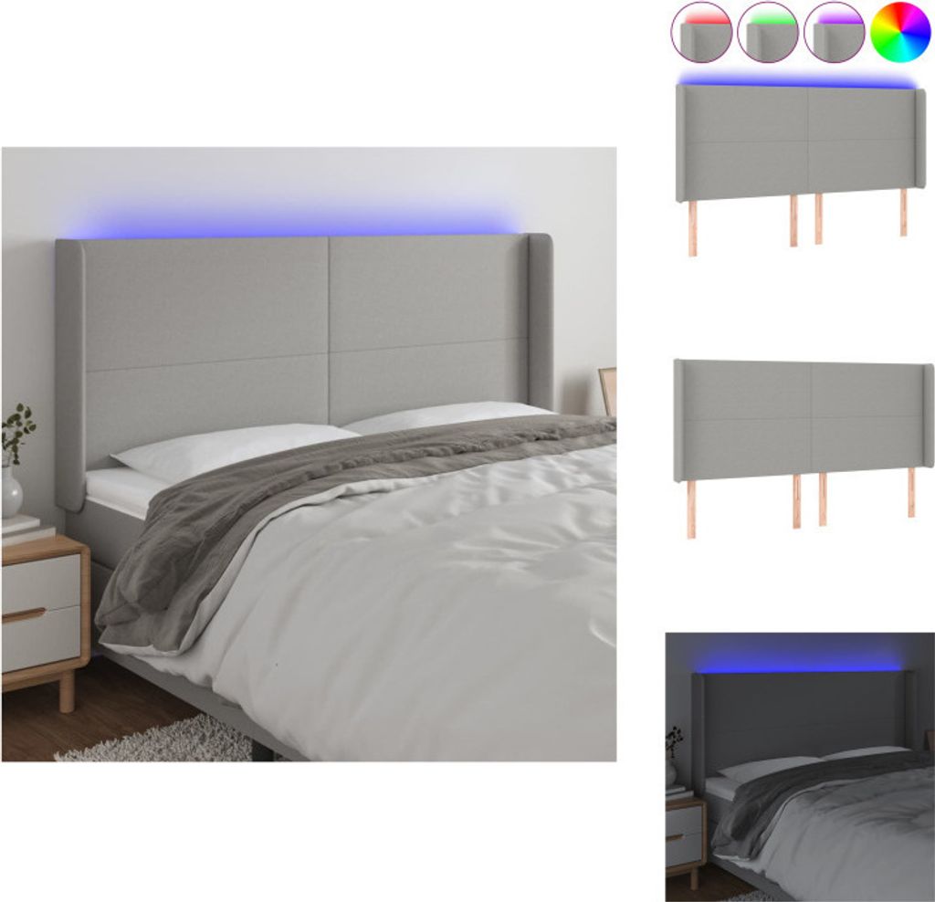 vidaXL LED Kopfteil Hellgrau 163x16x118/128 cm Stoff - Kopf- & Fußenden