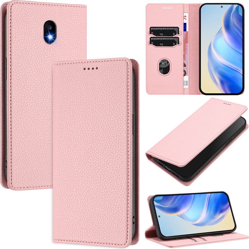 Litchi Leder Handyhülle für Samsung Galaxy J5 2017 / J5 Pro 2017 Wallet Kartenfächer Standfunktion Hülle Pink