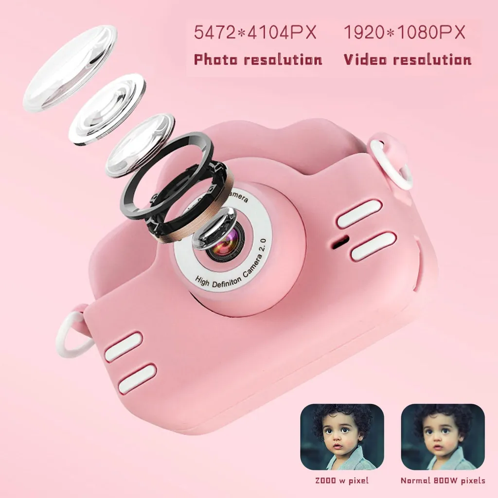 Appareil photo 2 MP enfant rose - Caméra DV portable avec effets fun