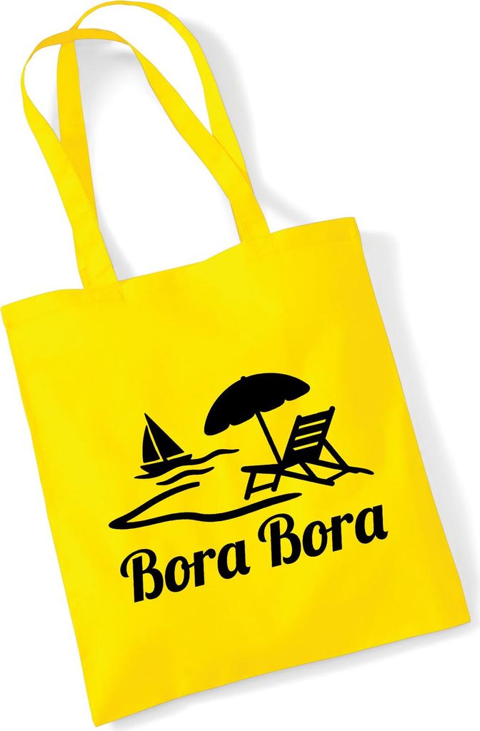Huuraa Jutebeutel Bora Bora Inselmotiv Französisch-Polynesien 10 Liter Yellow Baumwolle Tasche Geschenkidee