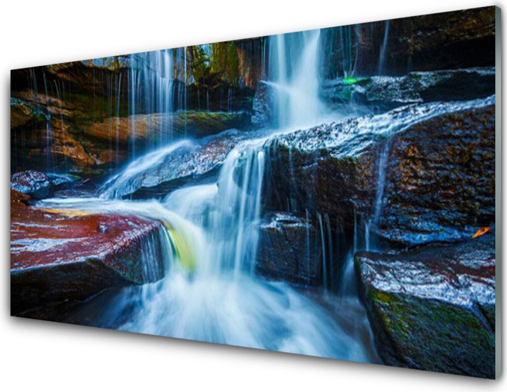 Acrylglasbilder 100x50 Wandbild Druck Wasserfall Felsen Landschaft