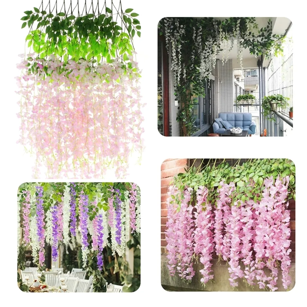Glycine artificielle rose clair 12 pièces fleurs denses et réalistes