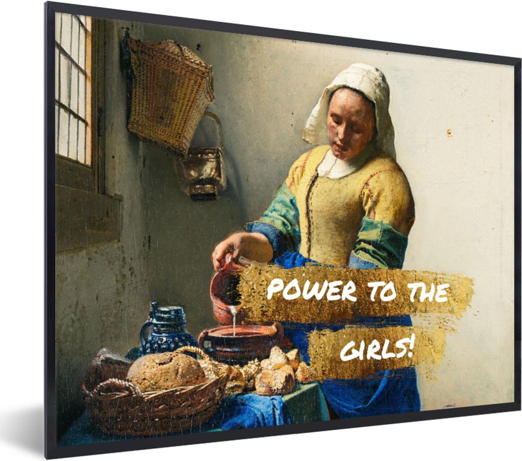 MuchoWow Gerahmtes Poster Milchmädchen - Gold - Zitate - Gemälde - Alte Meister 40x30 cm - Poster mit Schwarzem Bilderrahmen Wandposter Rahmen ...