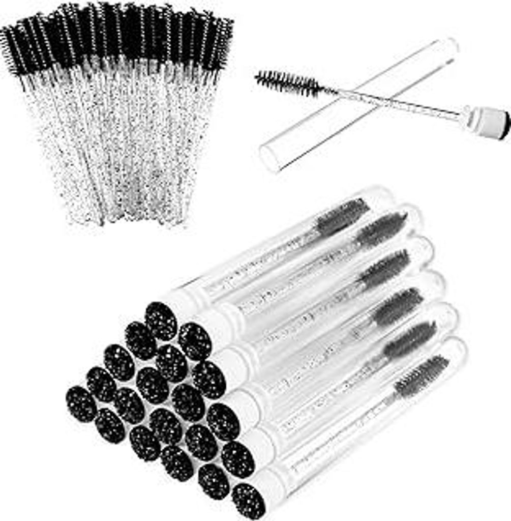 70 Stück Schwarze Wimpernbürstchen Einweg Wimpern Bürste mit 20 Stück Wiederverwendbare Leere Mascara Tube Set,Kristall Wimpernkamm, für Wimpe...