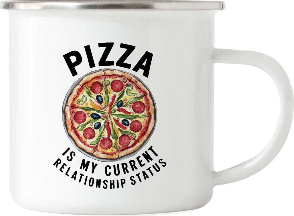 Pizza is my Relationship Status Emaille-Tasse silber Pizza Pizzabäcker Italien Pizzaliebhaber Pizzeria Pizza baker