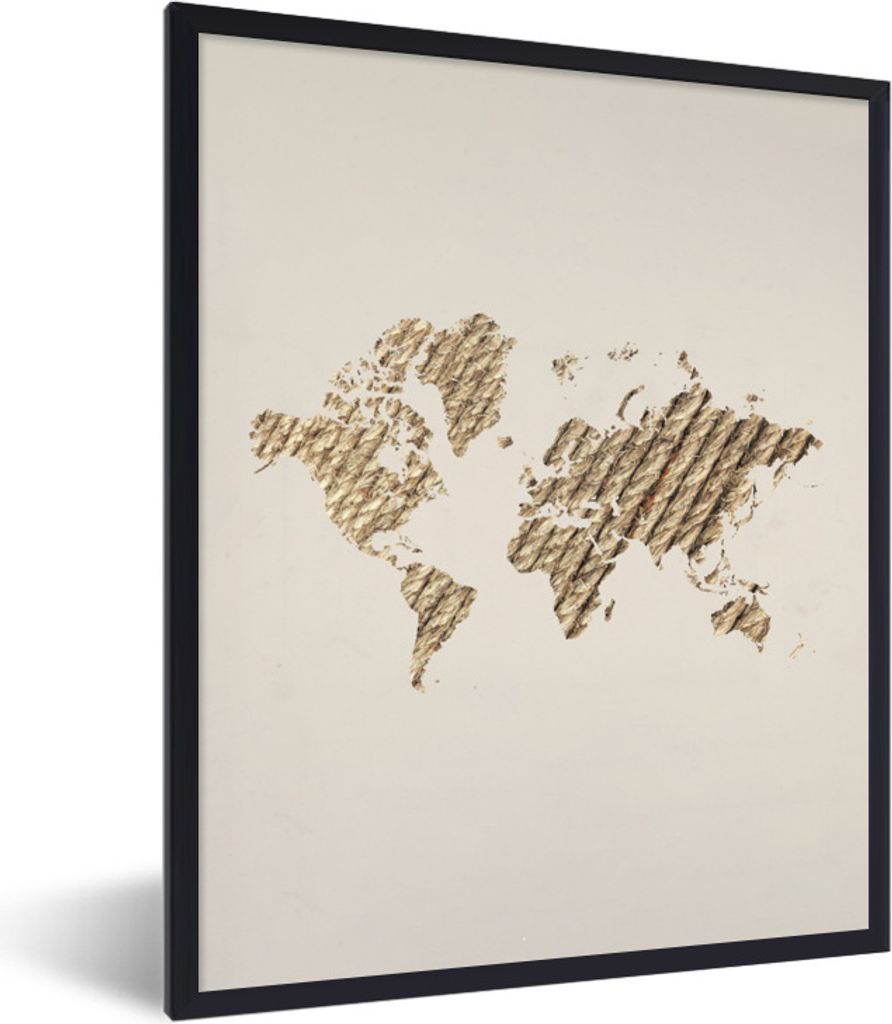 MuchoWow Gerahmtes Poster Karte - Welt - Seil 30x40 cm - Poster mit Schwarzem Bilderrahmen Wandposter Rahmen Foto Bilder - Wanddeko - Kunstdrucke