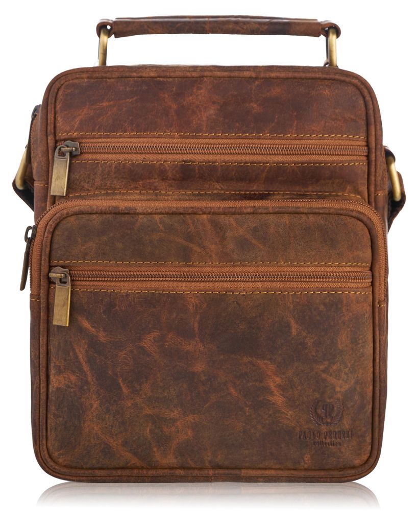 Herren Vintage braun Leder Umhängetasche Paolo Peruzzi T-28-HBR