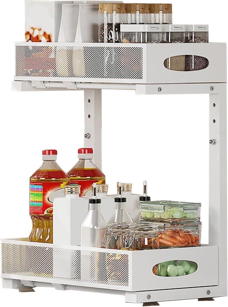Unterschrank Organizer 2 Ebenen, Verstellbarer Küchen- oder Badezimmerregal Unter Waschbecken, Feuchtigkeitsbeständig