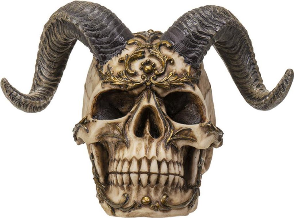 Gehörnter Diabolo Totenkopf als Wohnaccessoire 18 cm