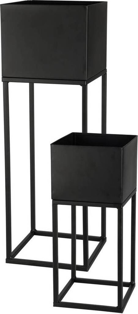 2er-Set Blumentöpfe auf Ständer, Metall, schwarz matt
