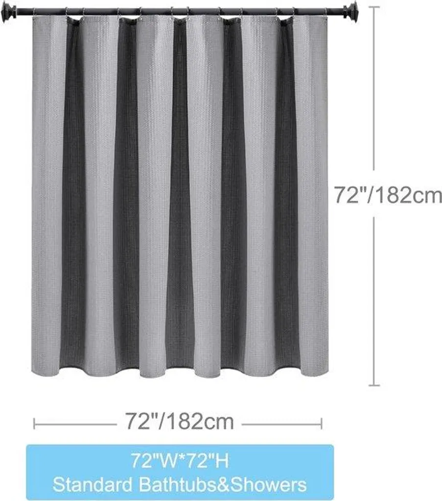 Rideau de douche séchage rapide et anti-moisissure 182x182 gris