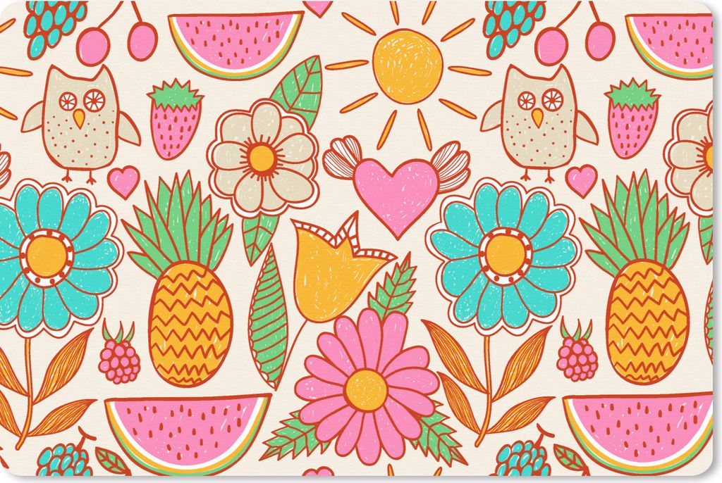 MuchoWow Schreibtischunterlage Eule - Regenbogen - Blumen - Kinder - Muster 60x40 cm - XXL Mauspad - Großes Mauspad