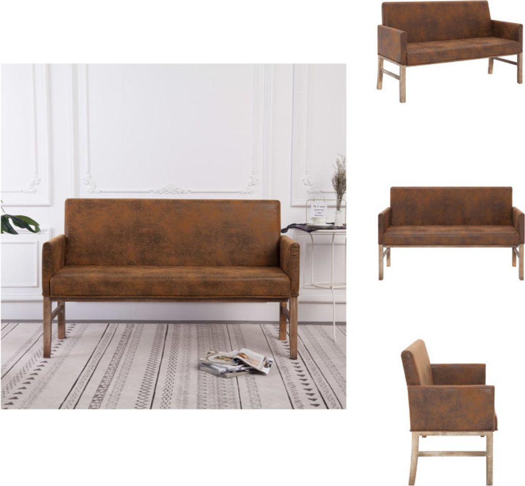 vidaXL Sitzbank mit Armlehnen 140 cm Braun Wildleder-Optik - Truhen- & Flurbänke