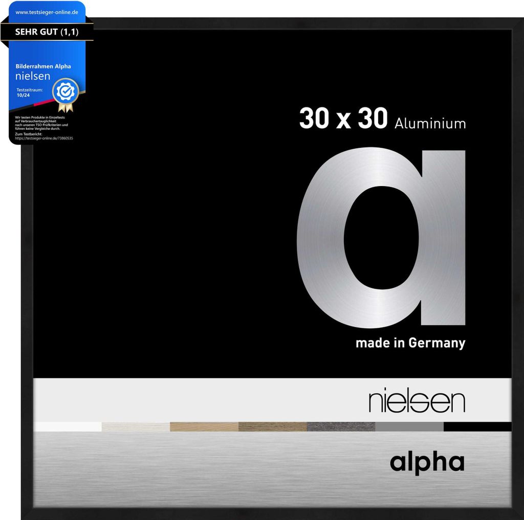 nielsen Aluminium Bilderrahmen Alpha, 30x30 cm, Eloxal Schwarz Matt