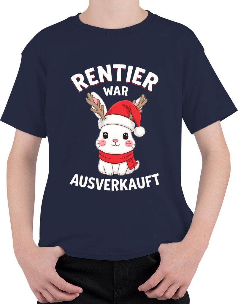 Rentier war t Weihnachten Häschen niedlich lustig Uni Kinder T-Shirt, Navy, 128