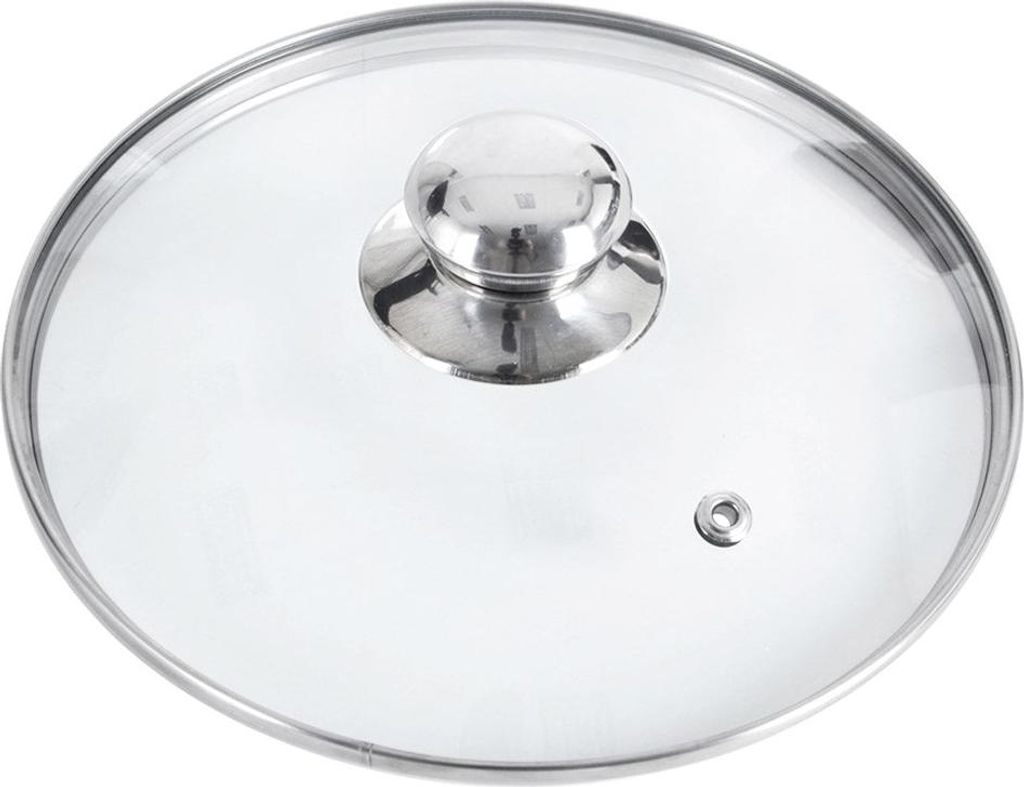 Orion | Glasdeckel - mit Edelstahlring - Ø 24 cm - 200°C Hitzebeständiges Glas - Universaldeckel - für Topf und Pfanne - mit Dampfauslass