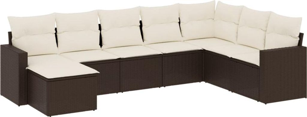 vidaXL 8-tlg. Garten-Sofagarnitur mit Kissen Braun Poly Rattan