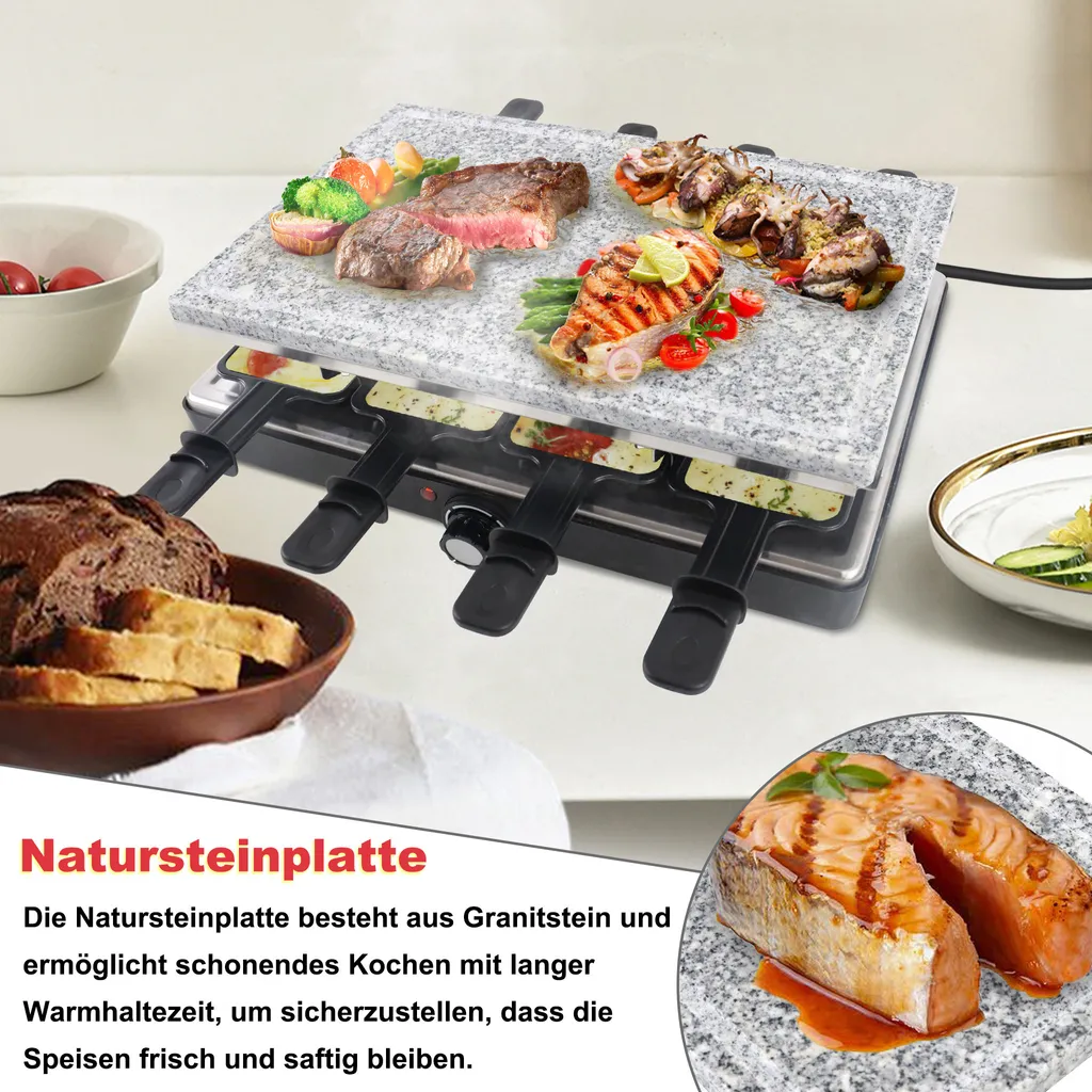 Appareil à Raclette et Gril de Table 2-en-1 avec Plaque Multi-Grillades - 4