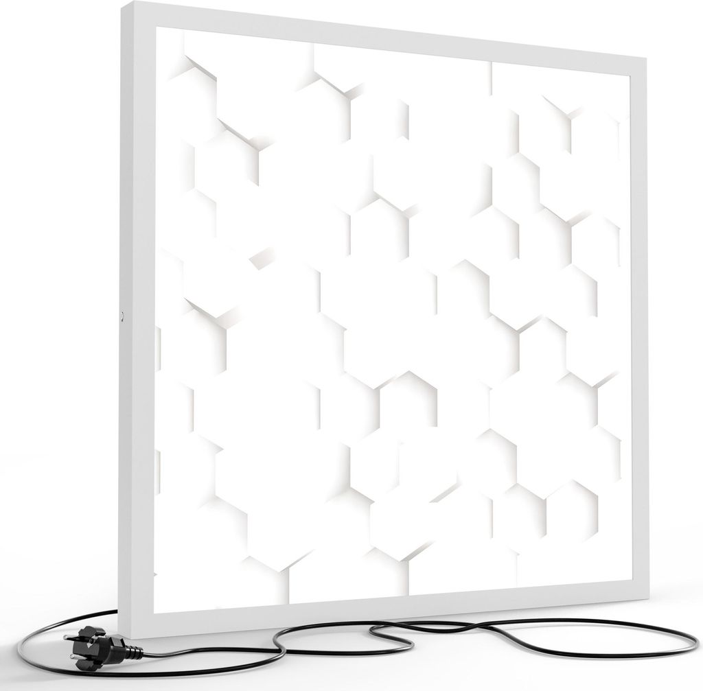 DEQORI LED-Bild & Lampe 60x60 cm Weiß 'Weiße 3D-Waben' Leuchtbild LED Wandbild Leuchte