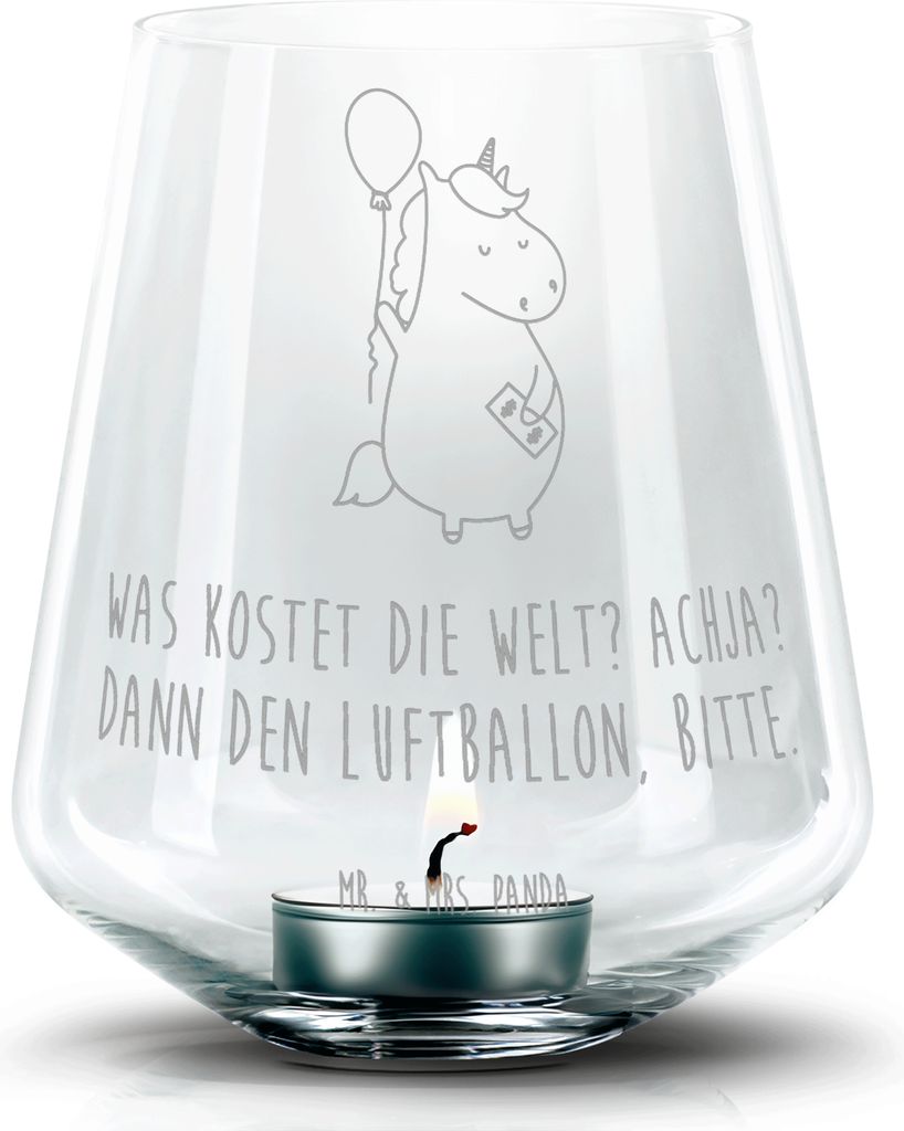 Mr. & Mrs. Panda Laterne Einhorn Luftballon - Transparent - Geschenk, Kerzenhalter, Teelichthalter, Stumpenkerzenhalter, glas, Unicorn, Geld, Windl...