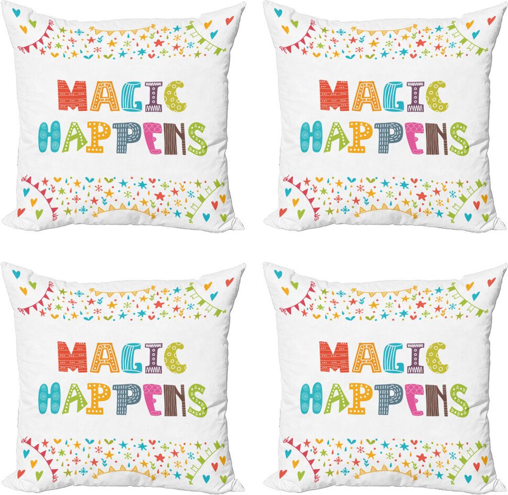 ABAKUHAUS motivational Kissenbezug Set (4 Stück), Magie geschieht, Moderner Doppelseitiger Digitaldruck, 60 cm x 60 cm, Mehrfarbig