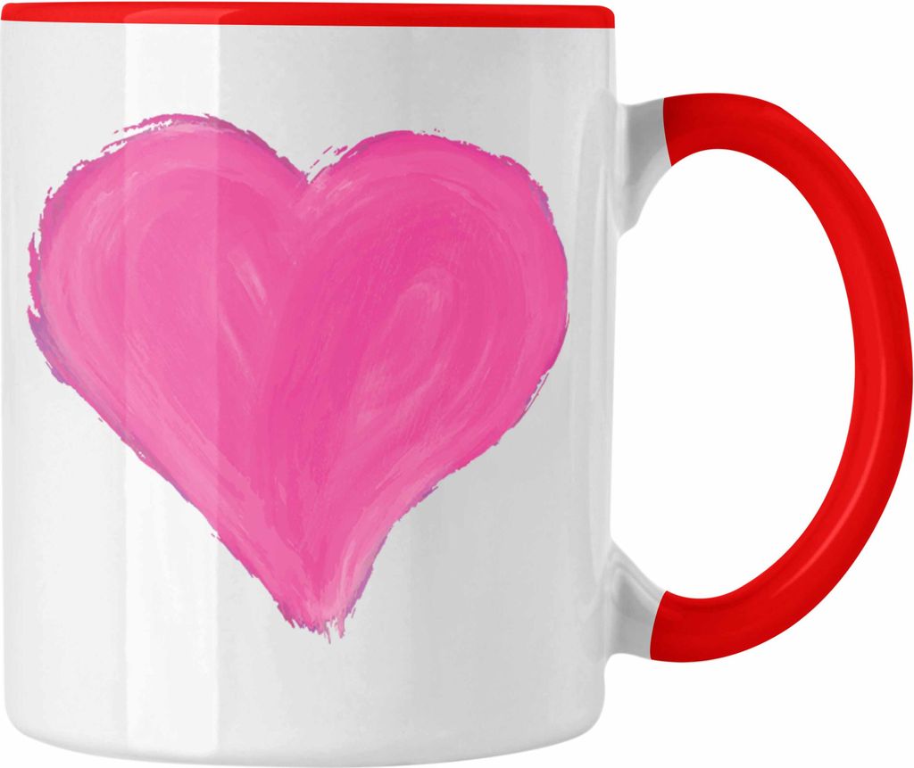 Trendation - Herz Tasse Valentinstag Kaffeetasse Geschenk für Sie Ihn Liebe Grafik Paare Freund Freundin (Rot)