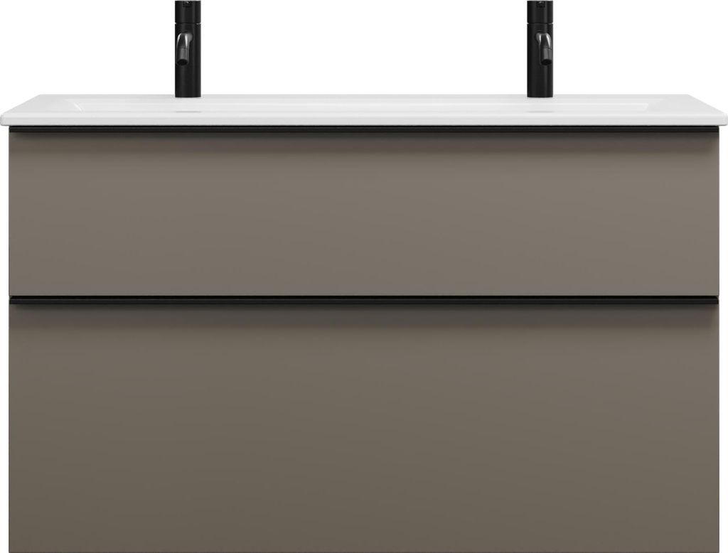 burgbad Eqio Slim Keramik-Waschtisch mit 2 Armaturbohrungen, inklusive Waschtischunterschrank, 1020x490x620mm, SHBV102F2010C0001G0252