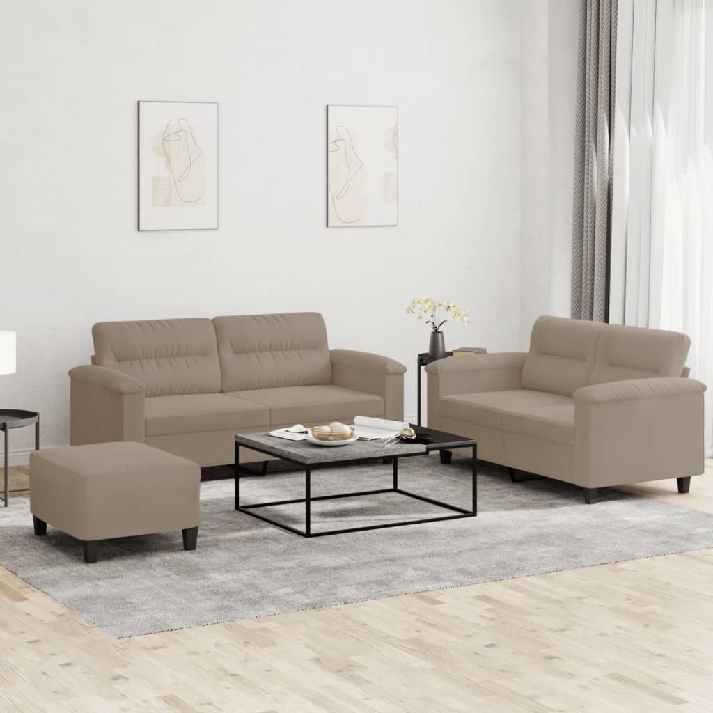 Best Möbel 3-tlg. Sofagarnitur mit Kissen Taupe Mikrofasergewebe - Klassische Sofas CL2034899 3parcel