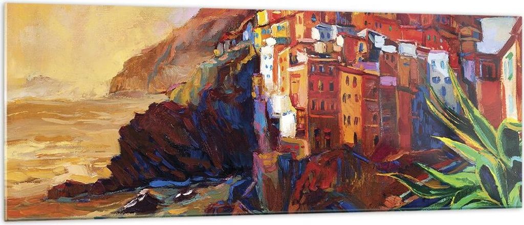 Bilder auf glas - Einteilig - Manarola Bunt Öl - 140x50cm - Glasbilder - Wandbilder - Bilder - zum Aufhängen bereit - Wanddekoration aus Glas - G...
