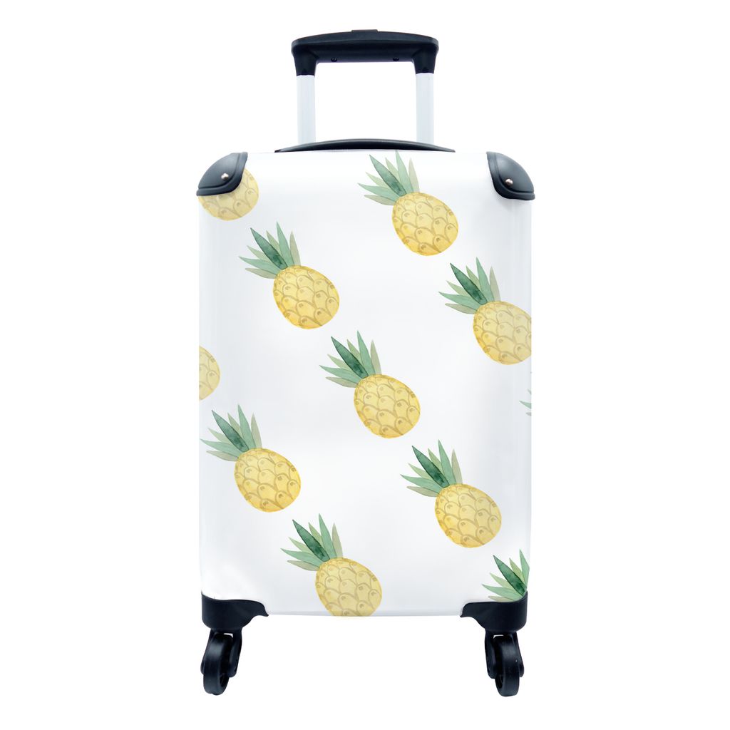 MuchoWow Koffer Handgepäck Trolley Rollkoffer Kleine Reisekoffer mit 4 Rollen - Ananas - Obst - Aquarell - Cabin Size < 55x40x23 cm & 55x40x20 c...