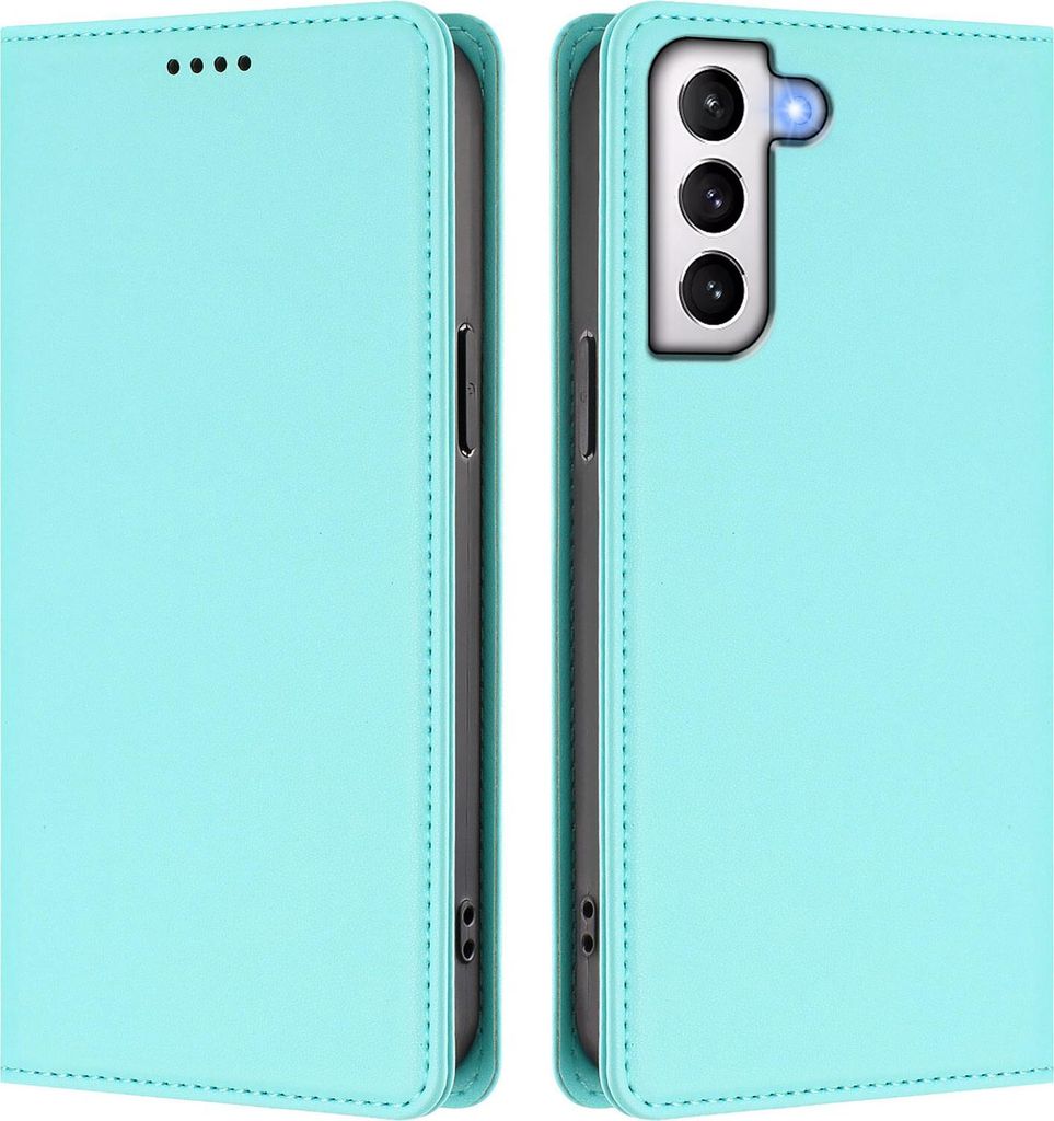 Handyhülle für Samsung Galaxy S21+ 5G, Kunstleder Klapphülle Stoßfeste Magnetische Hülle mit Ständer Türkis