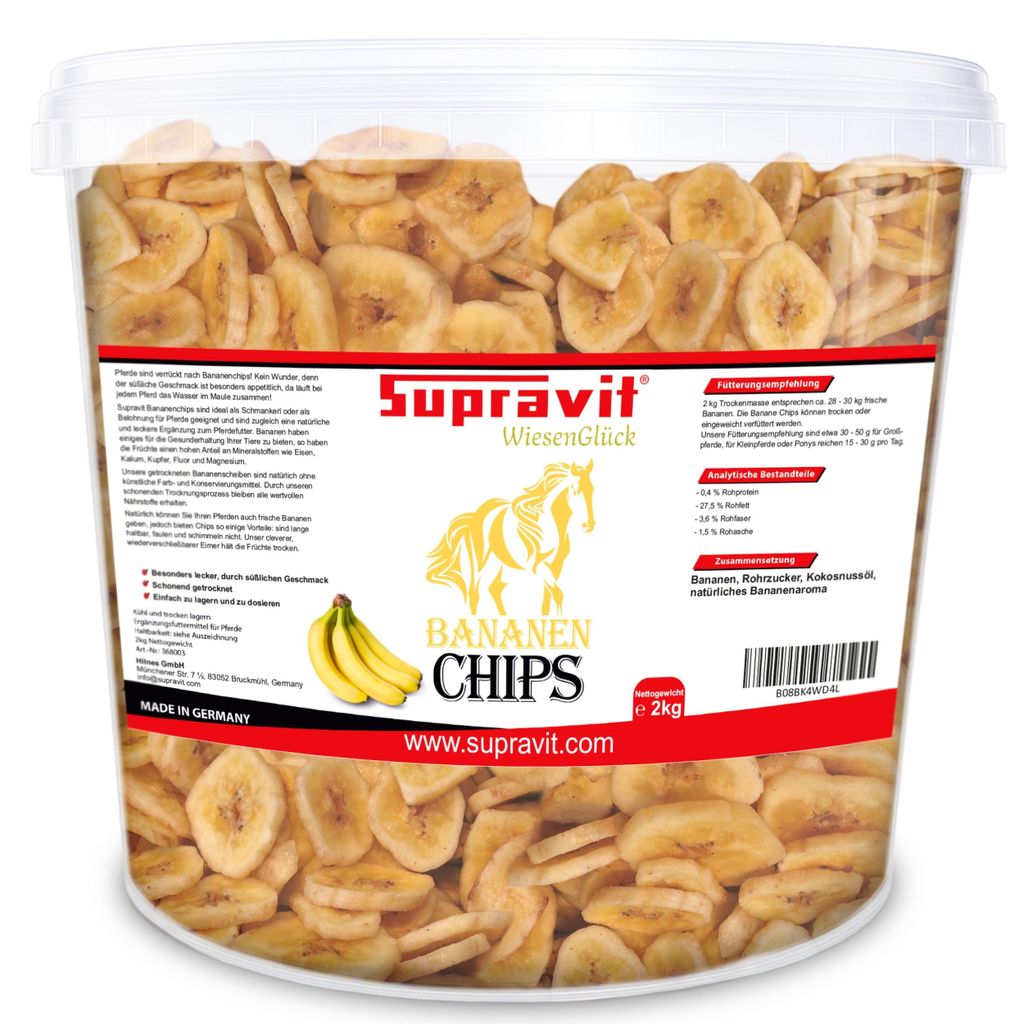 Supravit Bananenchips 2 kg | Knusprig getrocknete Bananenchips als Pferdeleckerlis | Pferdefutter als Ergänzung & Leckerli