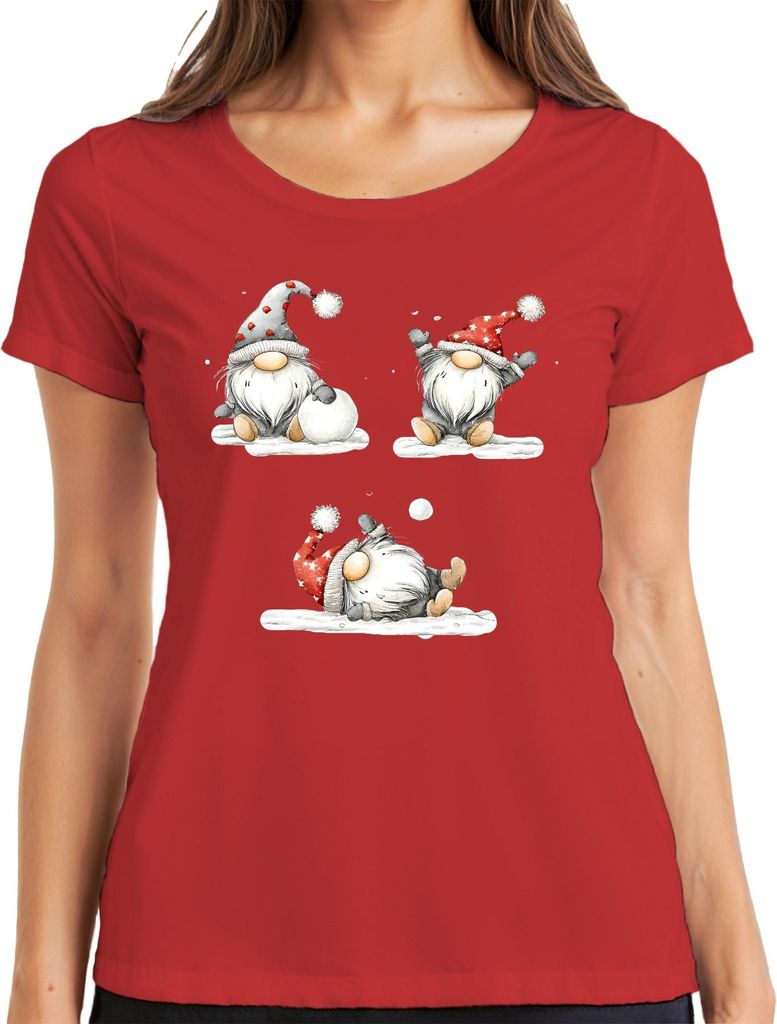 Weihnachtswichtel Skandinavisch Schneeball niedlich Geschenk Damen T-Shirt, Rot, S