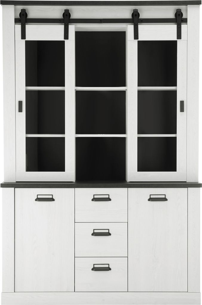 Buffetschrank SHELTON-61 in Pinie weiß Nb. mit anthrazit, B/H/T: ca. 133/201/38 cm