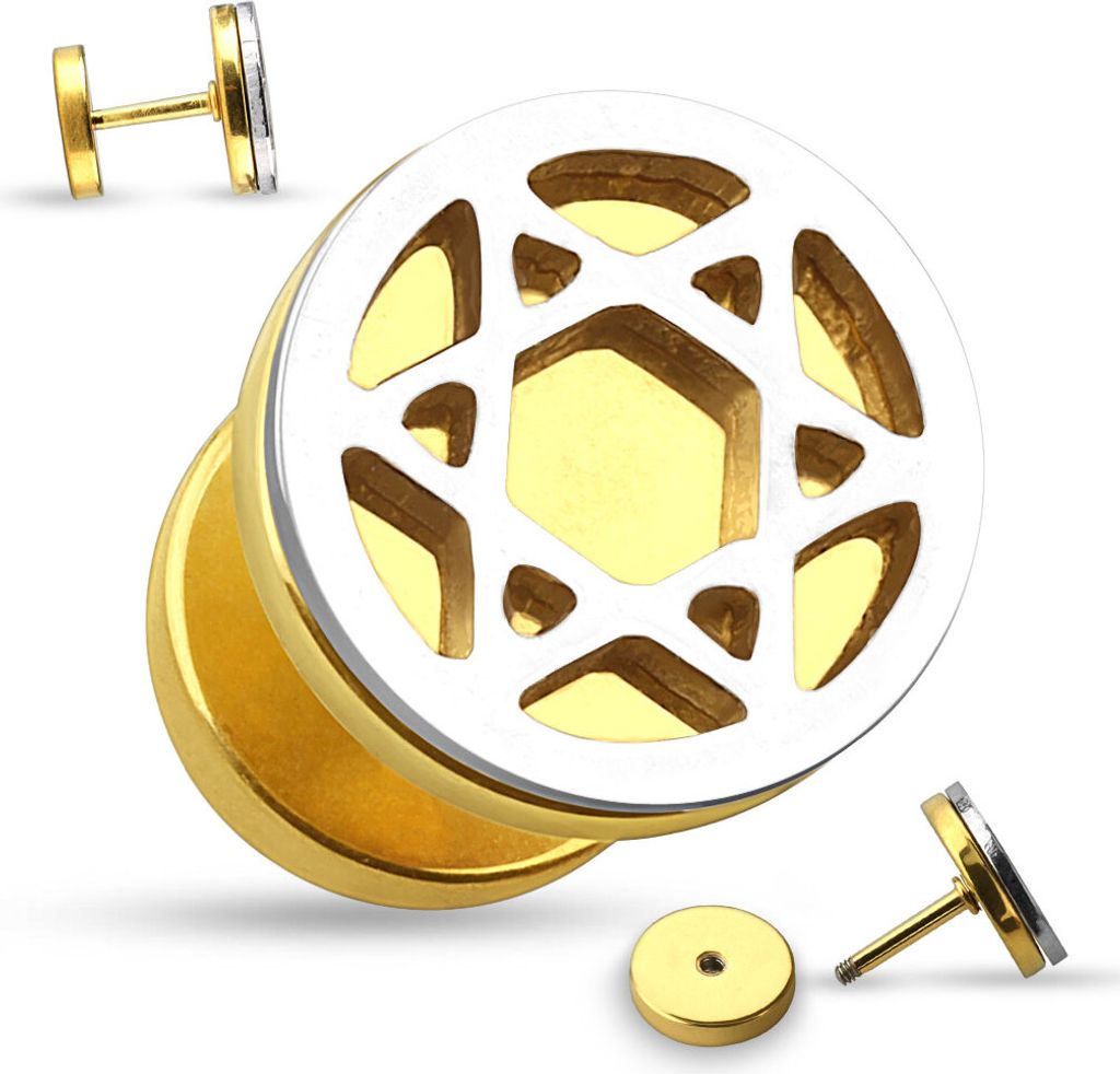 Fake Plug Fakeplug Ohr Piercing Cut Out Ohrstecker Chirurgenstahl Hexagramm Stern gold 0