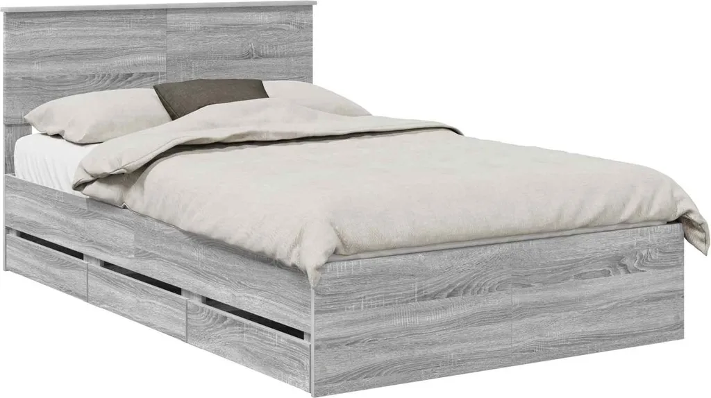 Cadre de lit Sonoma gris 120 x 190 cm - Structure robuste bois ingénierie