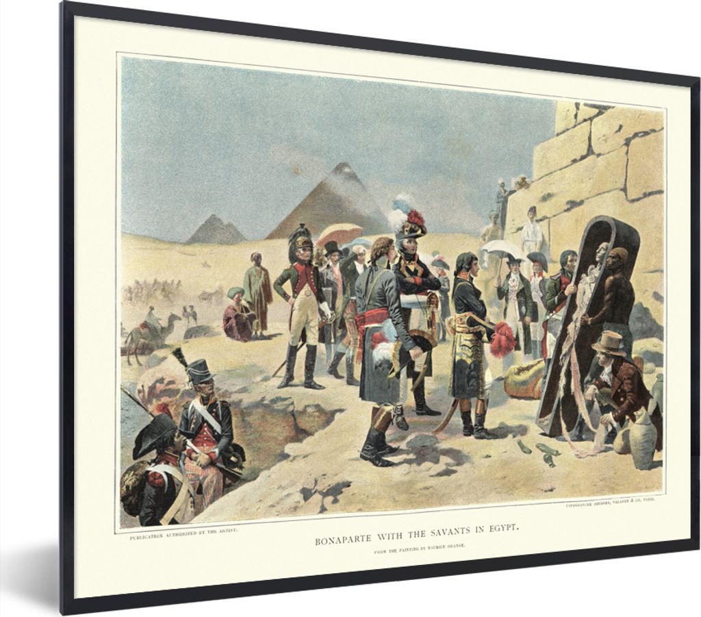 MuchoWow Gerahmtes Poster Illustration von Napoleon Bonaparte stehend in Ägypten 80x60 cm - Poster mit Schwarzem Bilderrahmen Wandposter Rahmen ...
