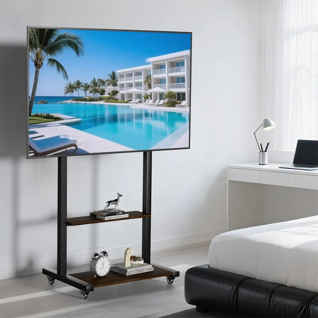 Meuble TV mobile à roulettes avec support réglable en hauteur pour grand TV