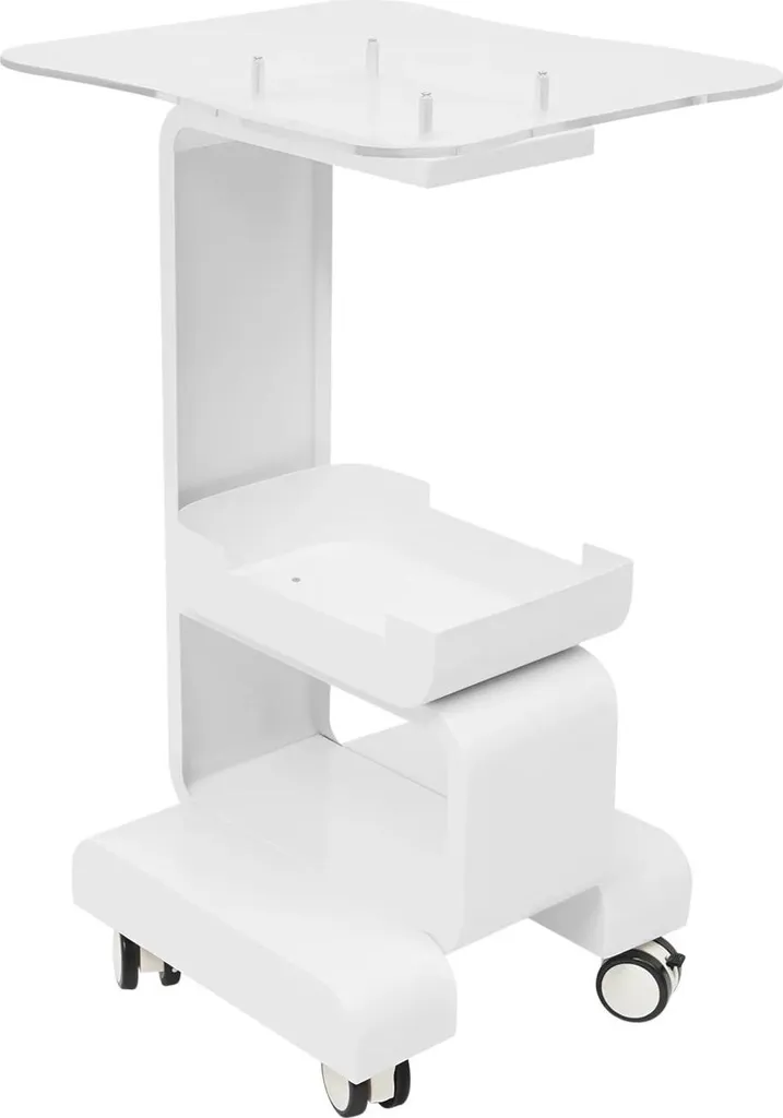 Chariot de salon blanc sur pied en métal pour rangement professionnel