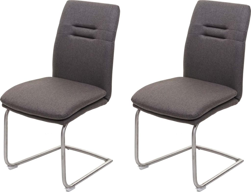 2er-Set Esszimmerstuhl | HxBxT 92x47x57cm | Sitzhöhe 49cm | Stoff/Textil Edelstahl gebürstet | Grau-Braun | Küchenstuhl Freischwinger Stuhl