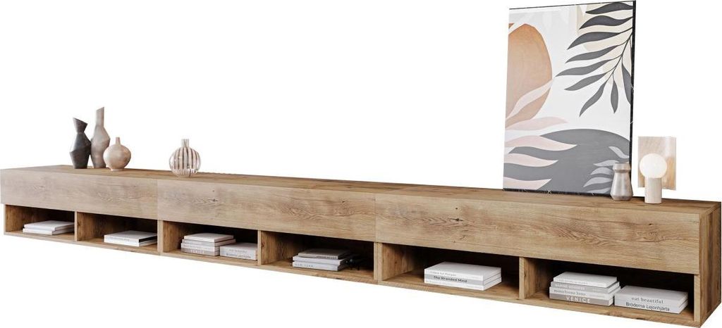 MIRJAN24 TV-Lowboard A300, TV-Tisch mit 3 Klappe, Stehend / Hängend, Wohnzimmer TV-Scharnk (Farbe: Kastanien Breslau, ohne Beleuchtung)