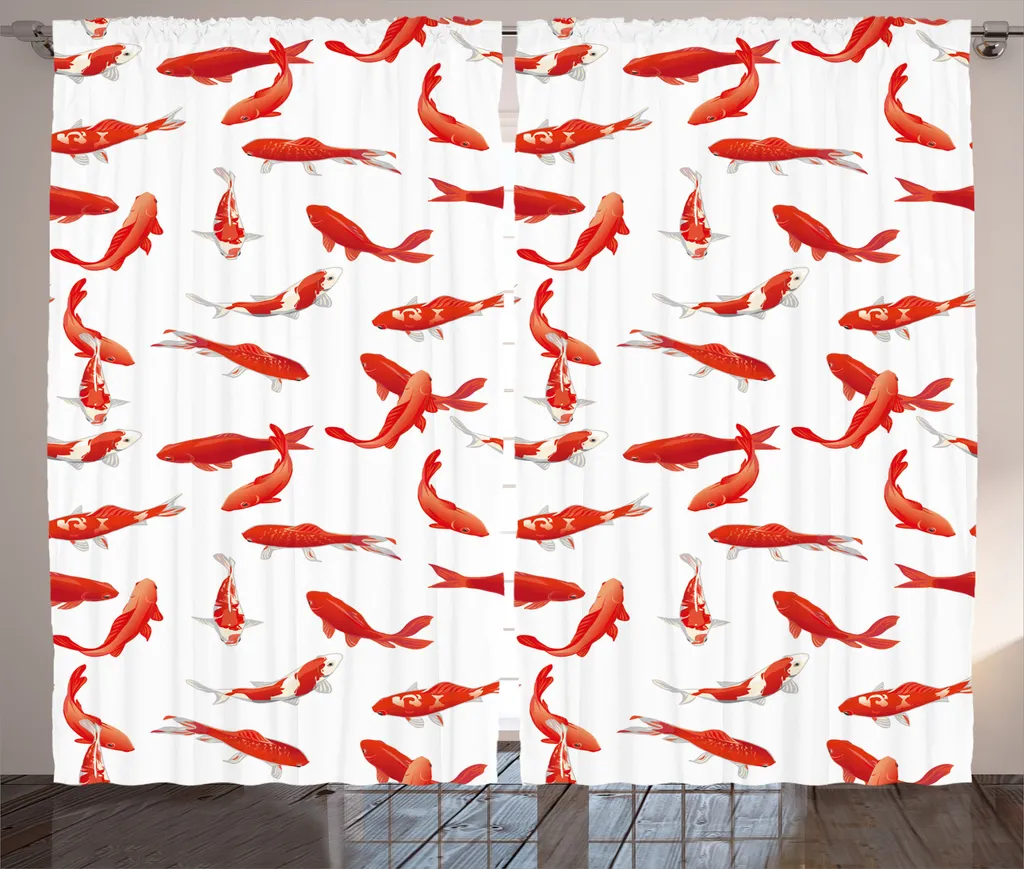 Tende Camera da Letto Motivo Pesci Koi ABAKUHAUS Arancio 280x175 cm