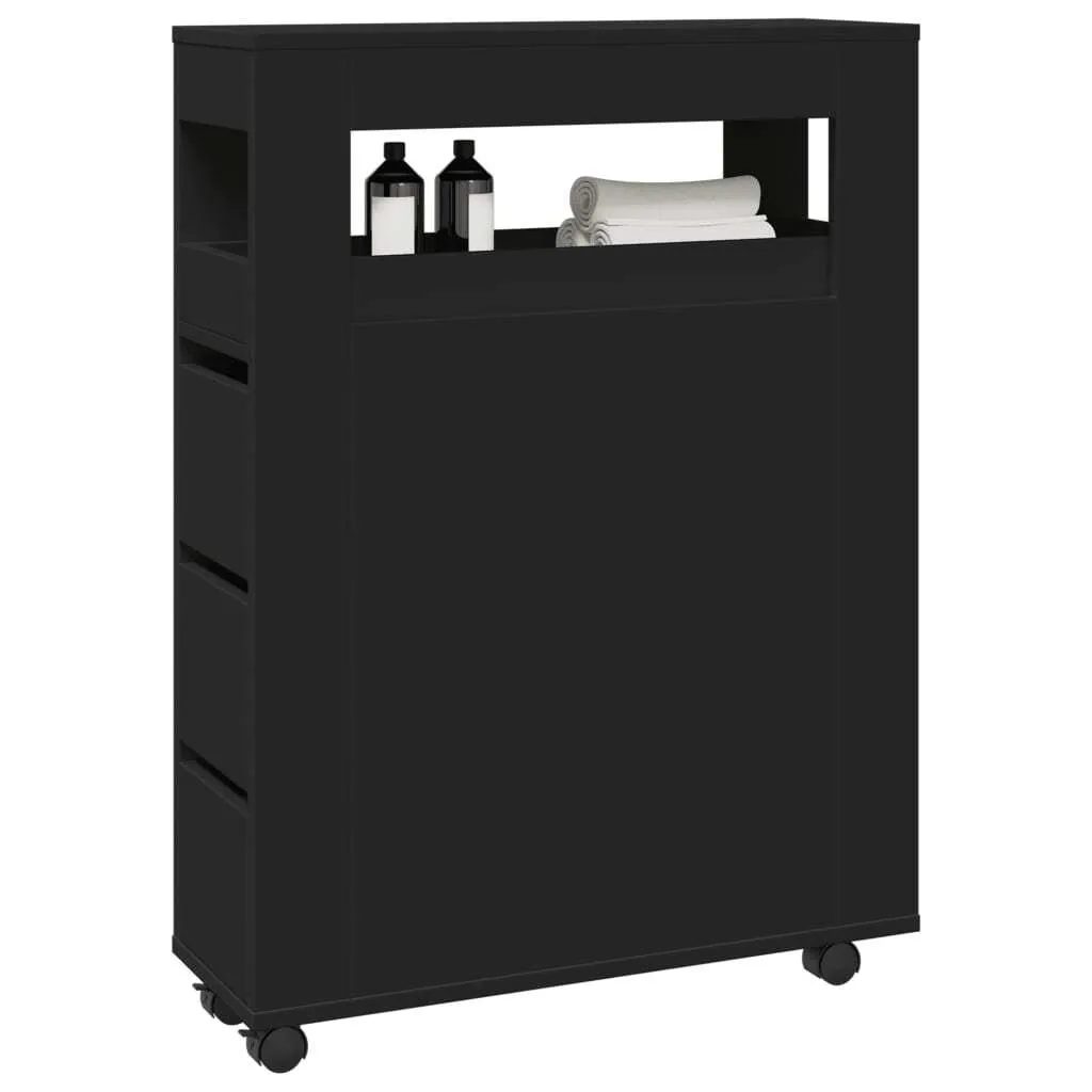 Carrello Bagno Nero vidaXL 23cm - Mobiletto in Legno con Rotelle - 2