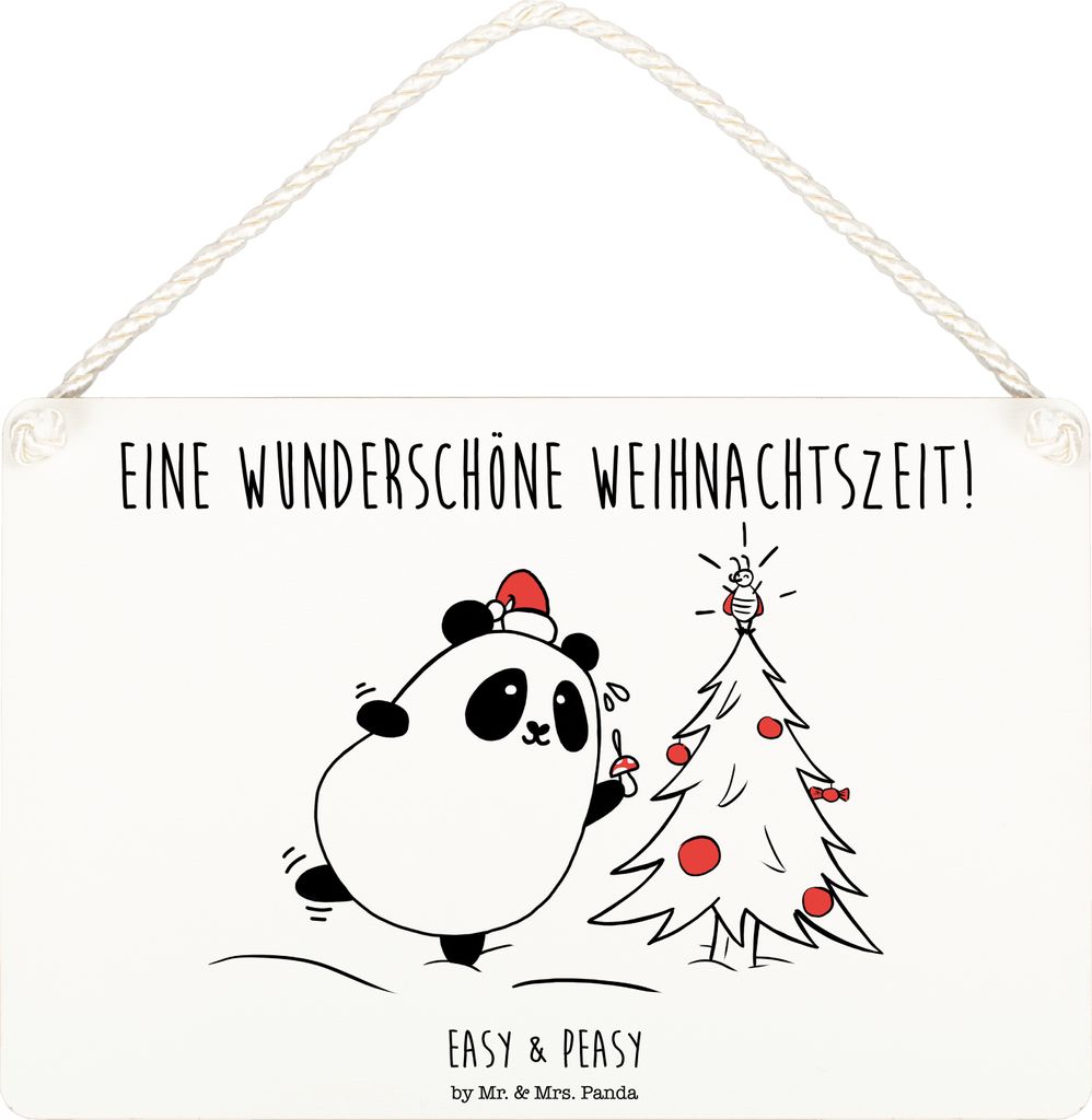 Mr. & Mrs. Panda holzbild Panda Weihnachtszeit DIN A6 - Weiß - Geschenk, Türschild, Wandschild, Schild, Deko Wandbild, Holzschild