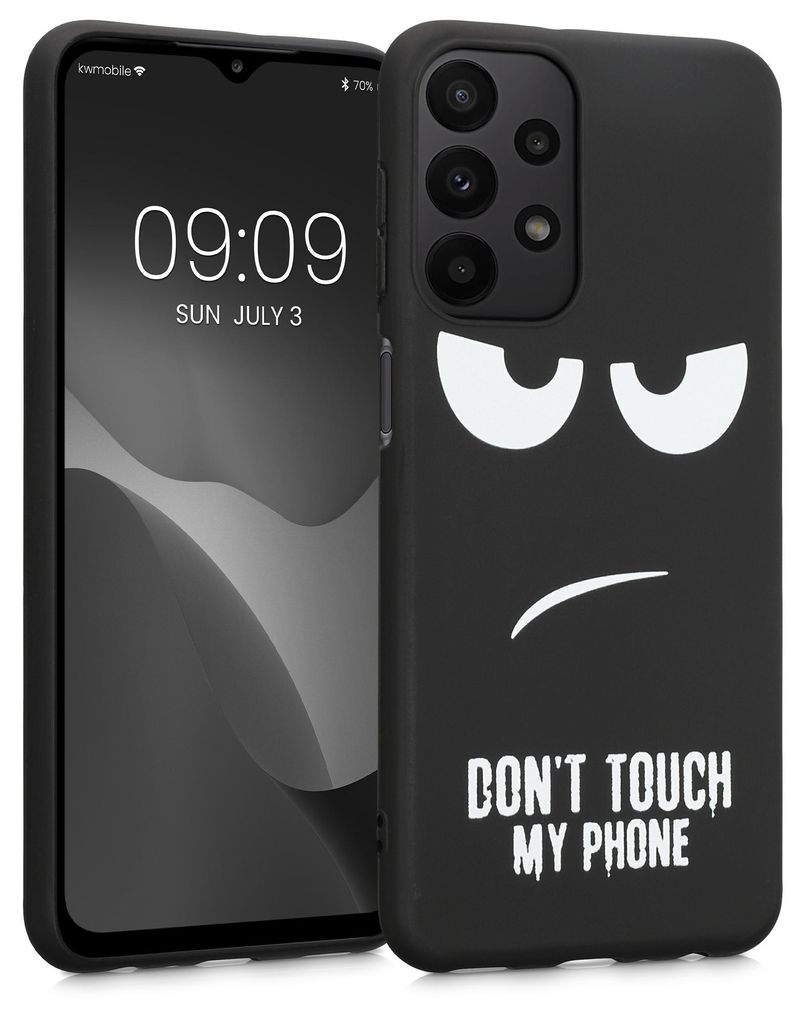kwmobile Hülle kompatibel mit Samsung Galaxy A23 4G / 5G - Handyhülle Silikon Case - Don't touch my Phone Weiß Schwarz
