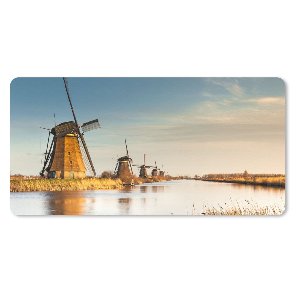 MuchoWow Schreibtischunterlage Mühle - Holland - Landschaft 80x40 cm - XXL Mauspad - Gaming Mauspad