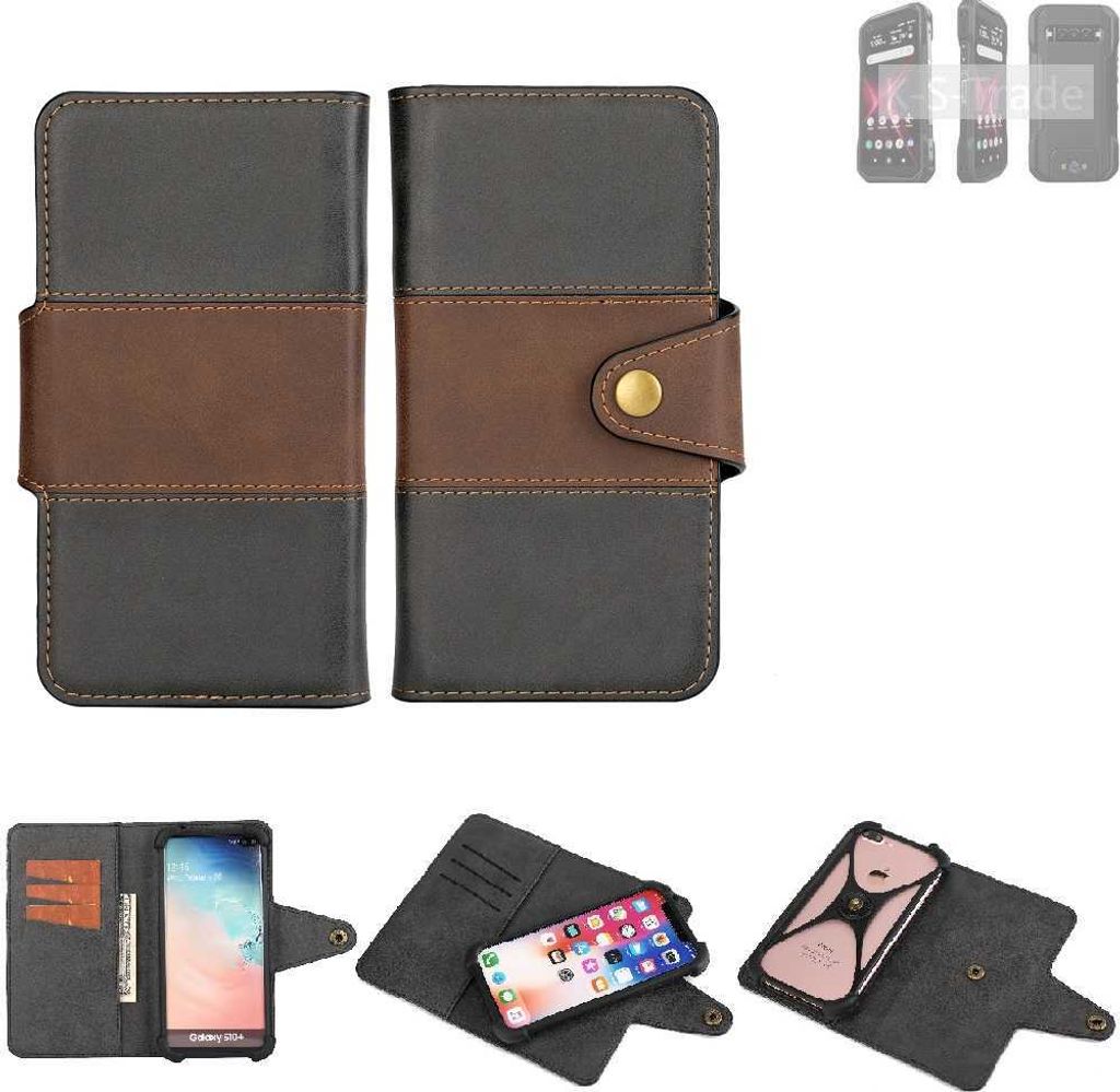 K-S-Trade Handyhülle Schutzhülle Hülle Bookstyle Wallet-Case kompatibel mit Kyocera DuraForce Pro 3 Bumper Rundumschutz schwarz-braun 1x