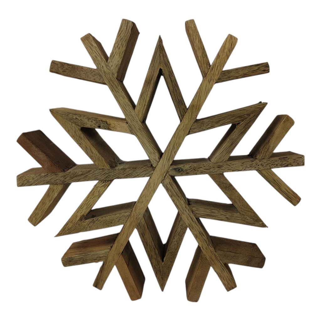 Weihnachtsfigur Deko-Schneeflocke aus Mangoholz Naturfarben Produktbild 