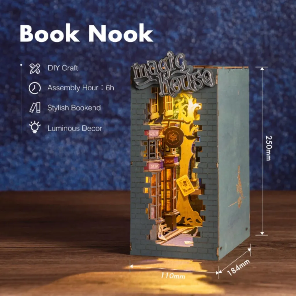 Puzzle 3D en bois Book Nook Magic House avec éclairage LED intégré - 8