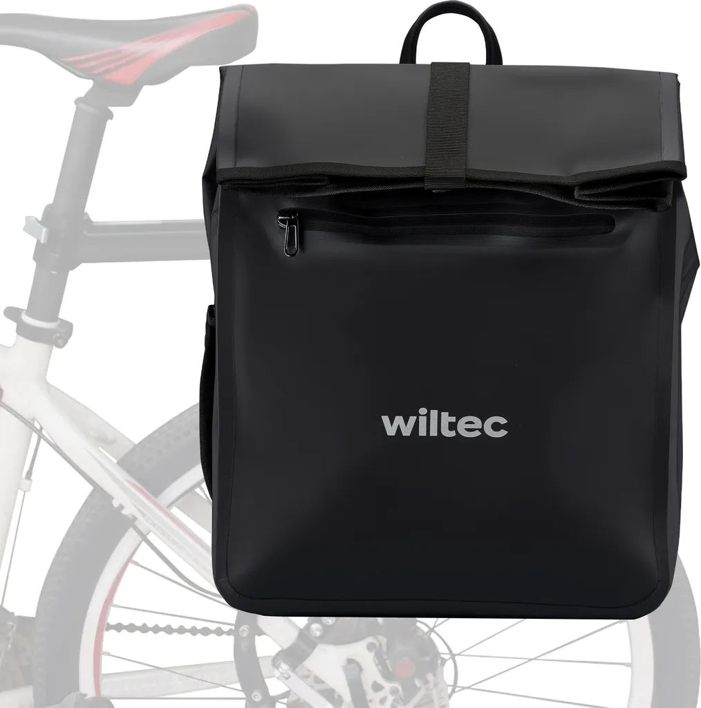 Wiltec Sacoche Porte-bagage Vélo Noire 22L en PVC Étanche pour Cyclisme
